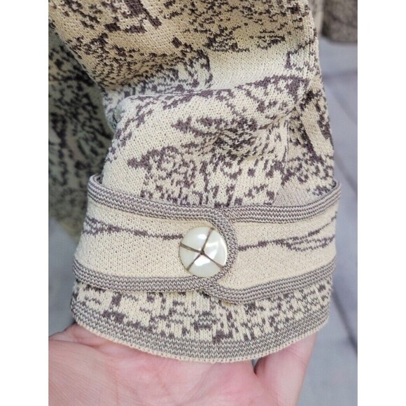 Sigrid Olsen Women's Open Front Sweater Cardigan Sz M Neutral Leaf Brown Cream - Picture 4 of 7